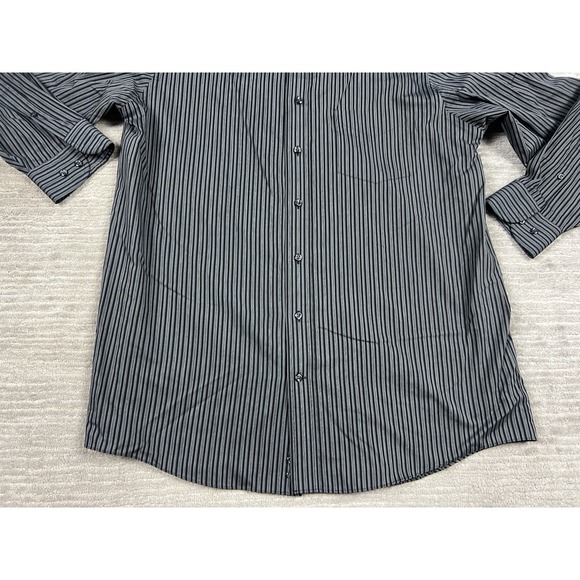 Vintage Stafford Shirt Men 16.5 32-33 Black Gray Striped End On End Cotton Blend - Picture 3 of 12